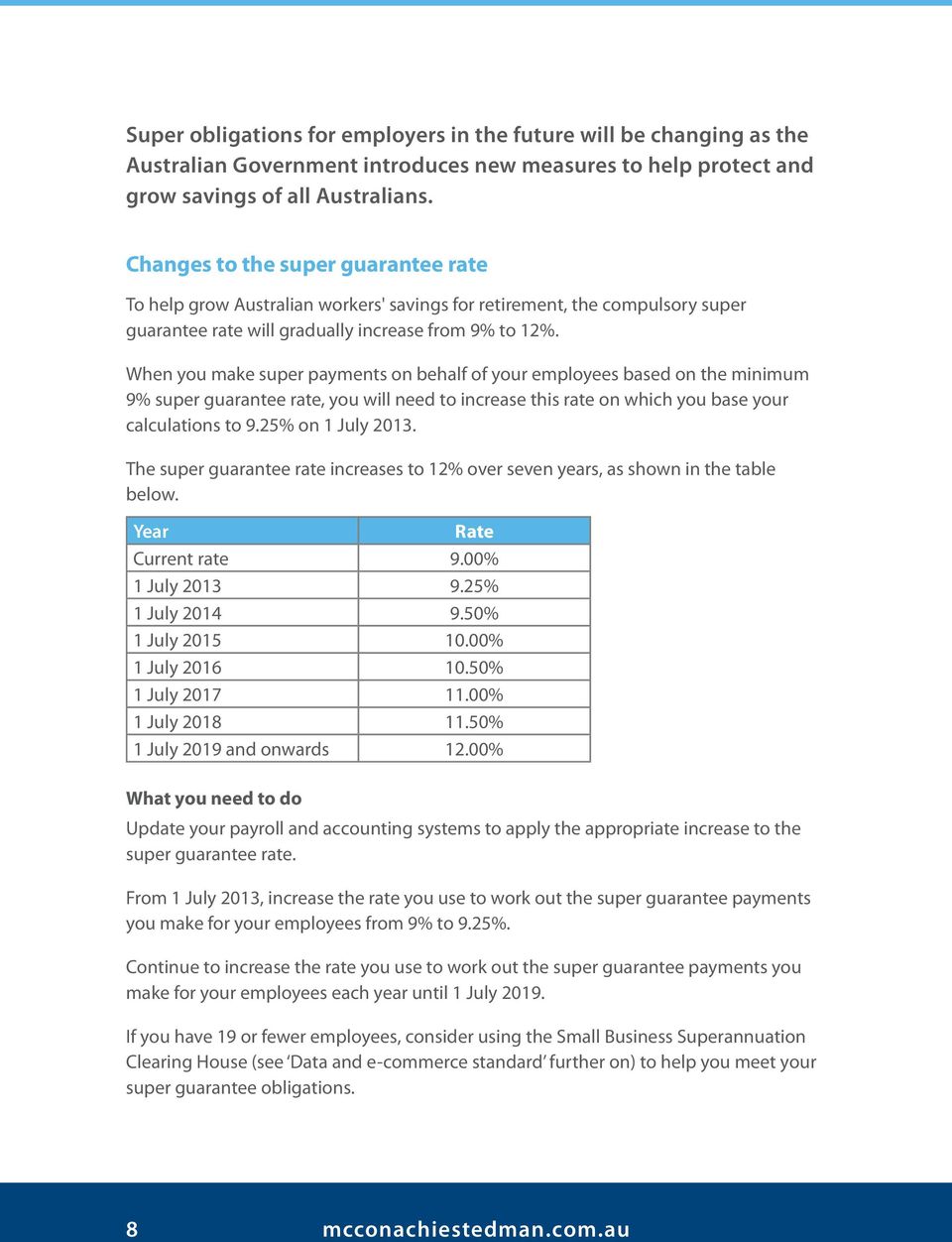 When you make super payments on behalf of your employees based on the minimum 9% super guarantee rate, you will need to increase this rate on which you base your calculations to 9.25% on 1 July 2013.