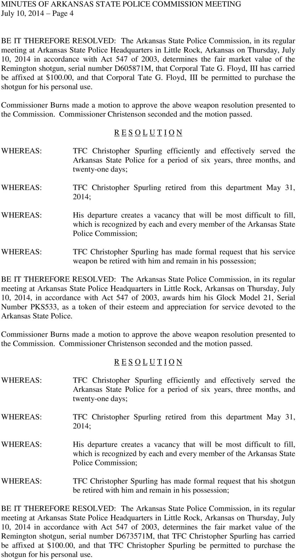 MINUTES OF ARKANSAS STATE POLICE COMMISSION MEETING July 10, PDF ...