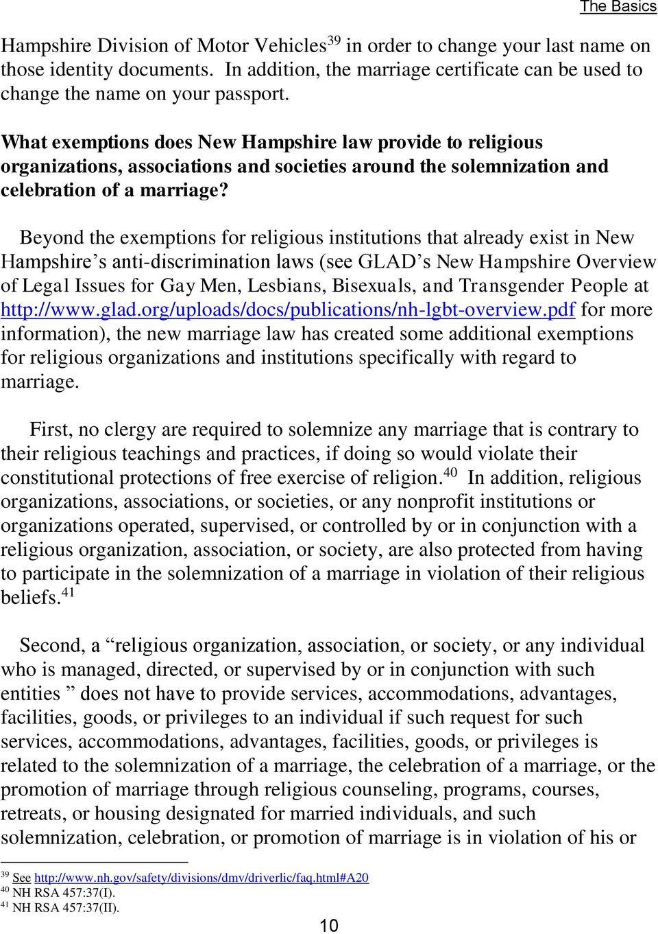 What exemptions does New Hampshire law provide to religious organizations, associations and societies around the solemnization and celebration of a marriage?