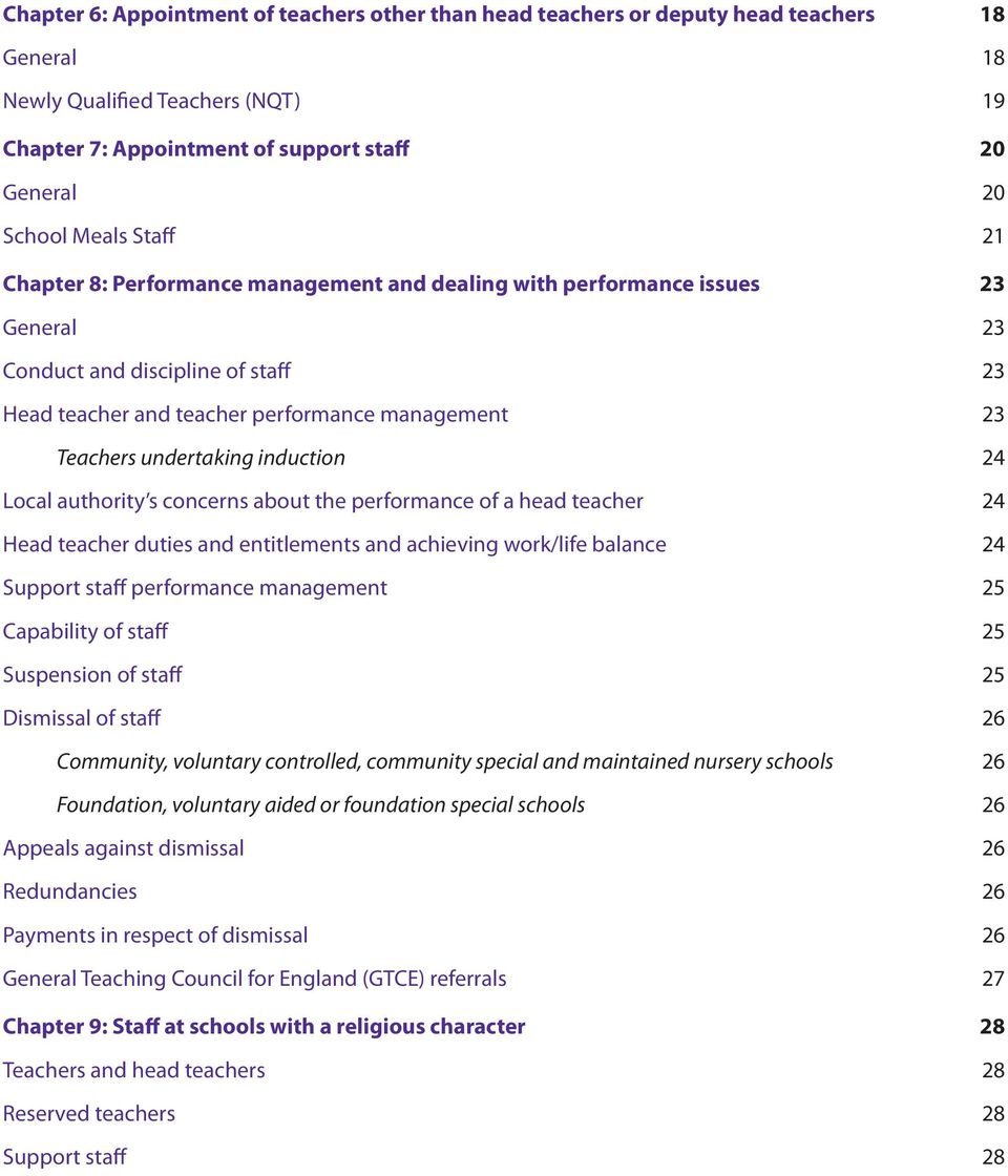 induction 24 Local authority s concerns about the performance of a head teacher 24 Head teacher duties and entitlements and achieving work/life balance 24 Support staff performance management 25