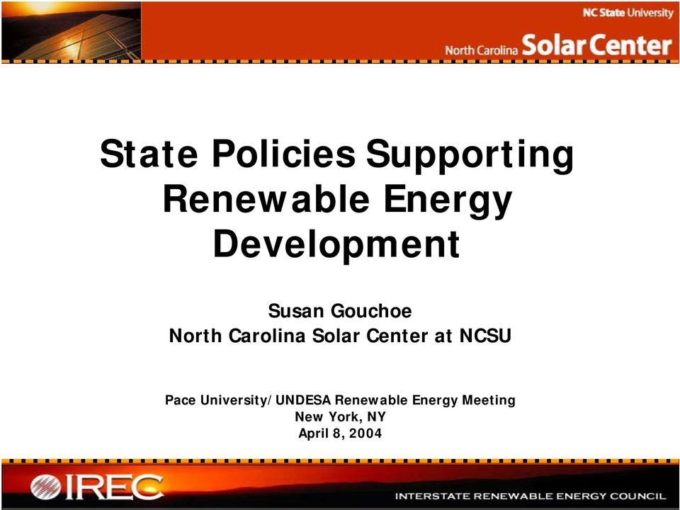 Solar Center at NCSU Pace University/UNDESA