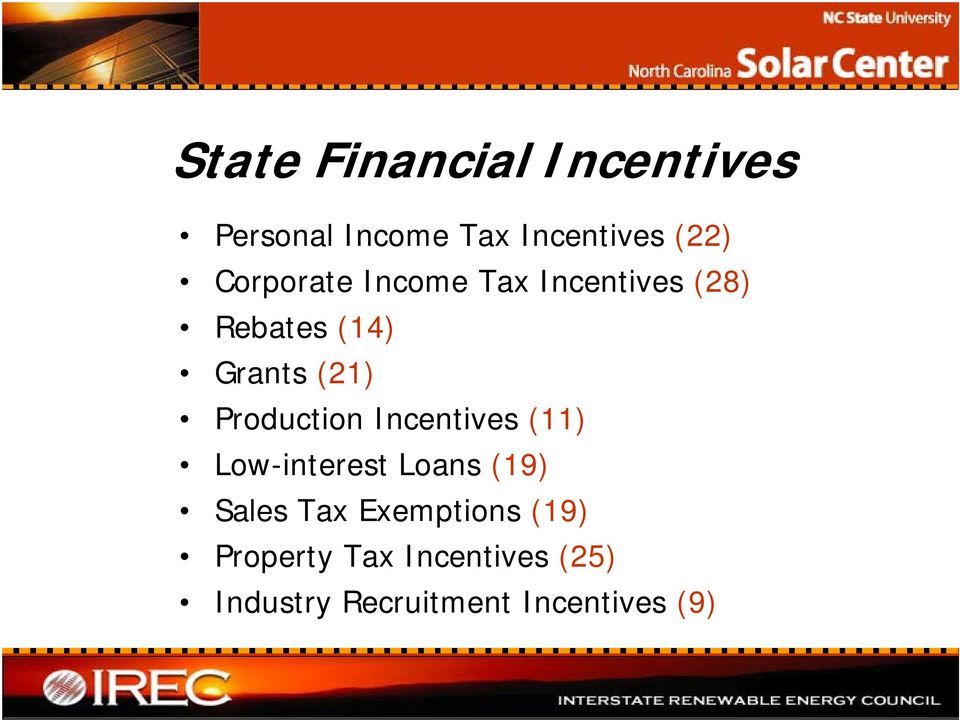 Production Incentives (11) Low-interest Loans (19) Sales Tax