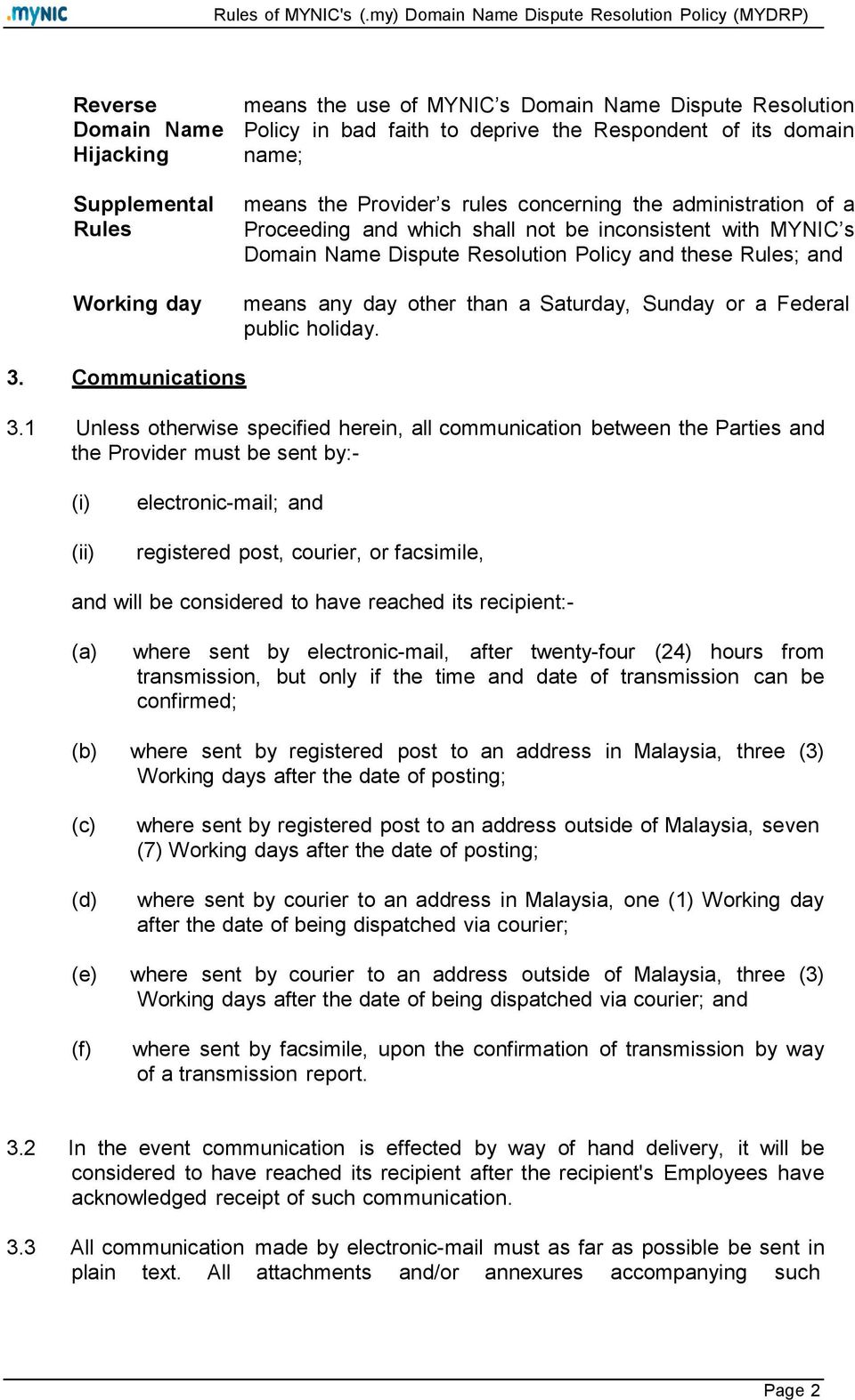 Saturday, Sunday or a Federal public holiday. 3. Communications 3.