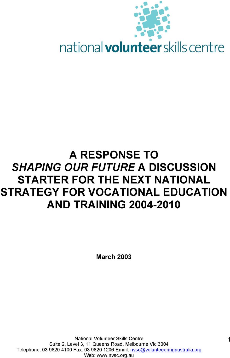 NATIONAL STRATEGY FOR VOCATIONAL
