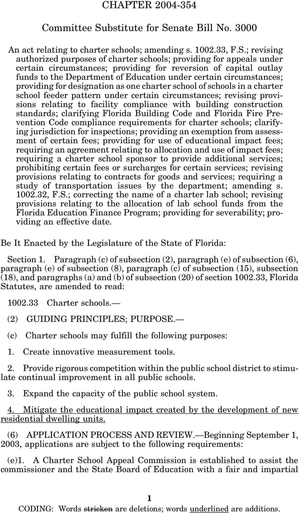nate Bill No. 3000 An act relating to charter schools; amending s. 1002.33, F.S.