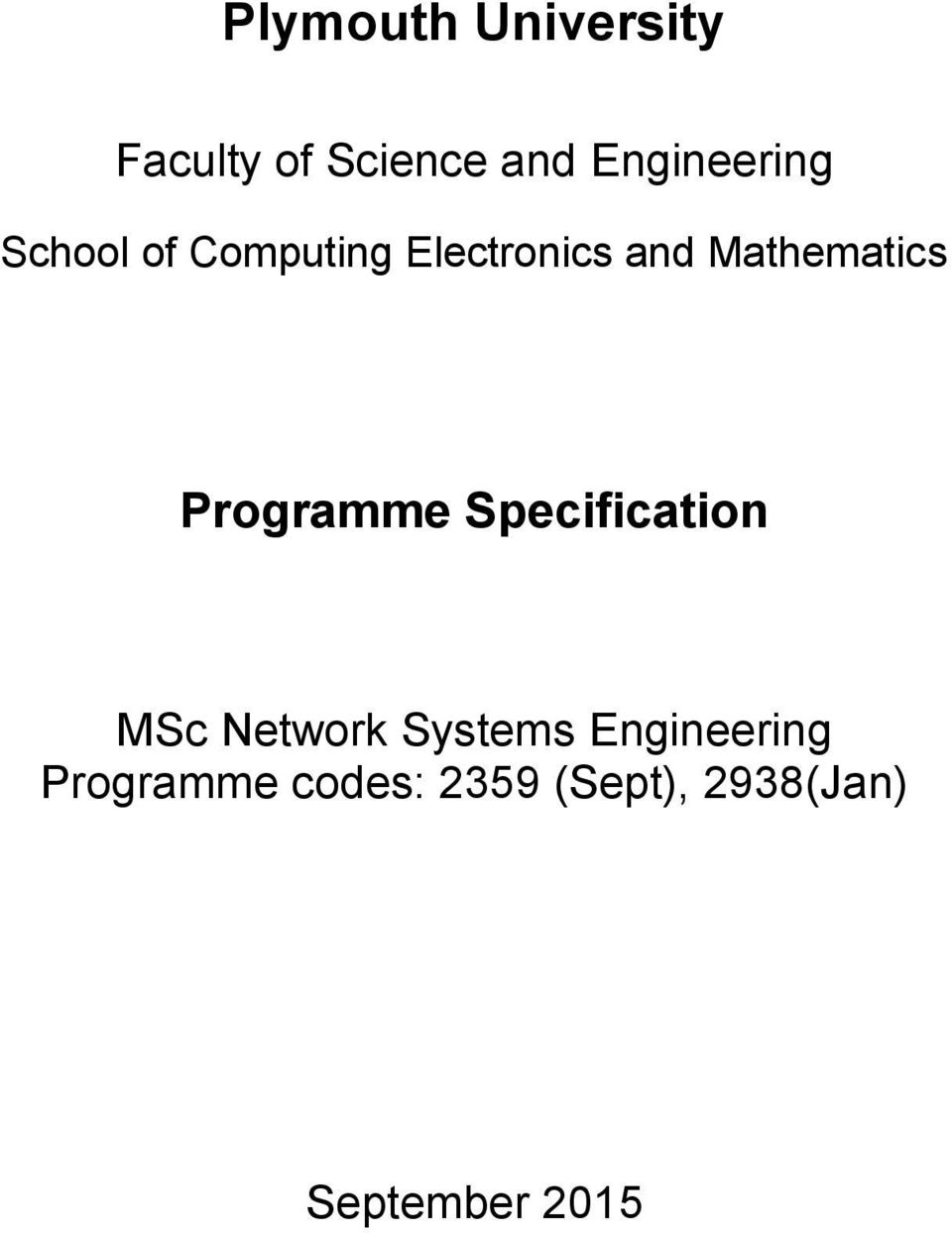 Mathematics Programme Specification MSc Network