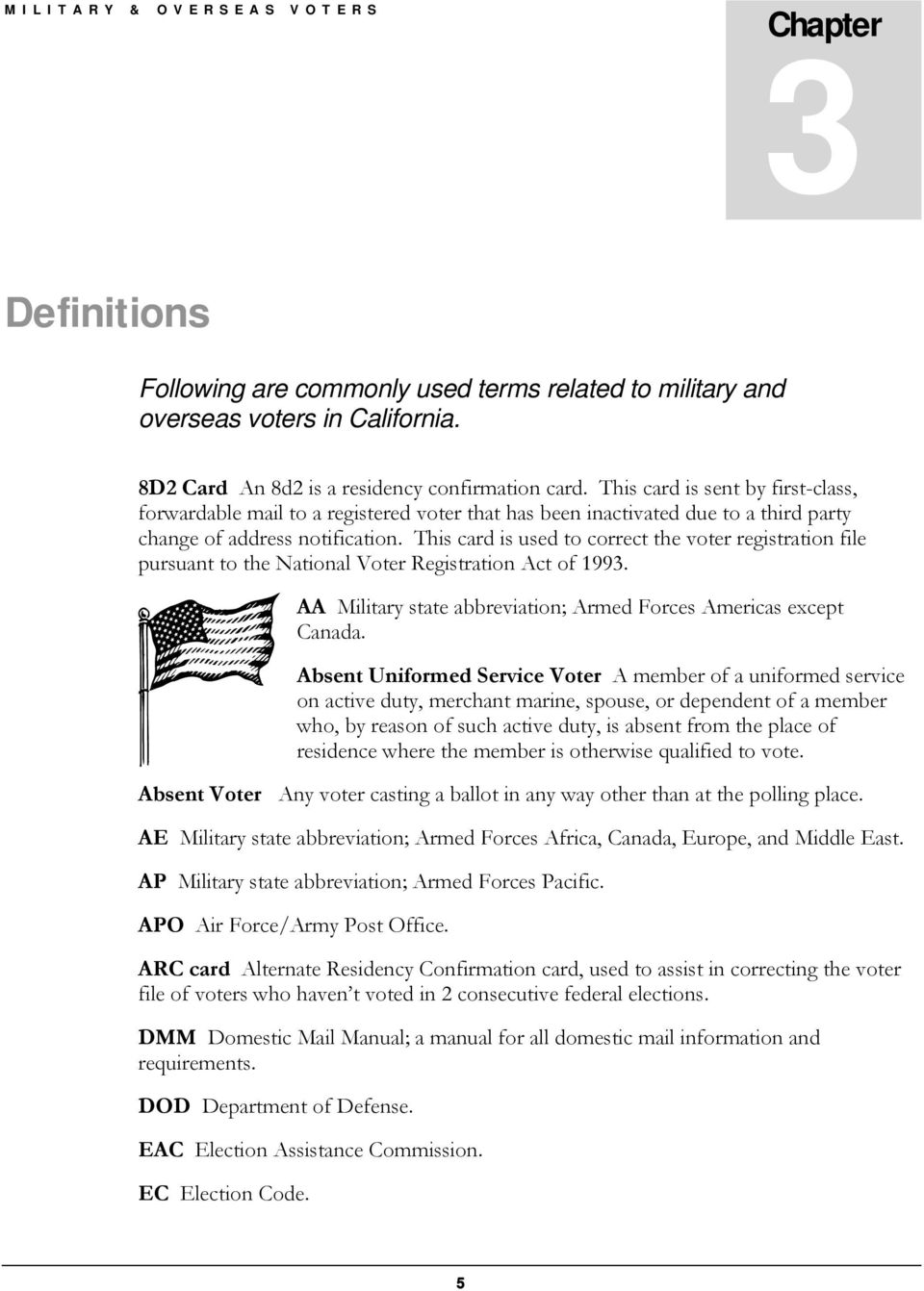 This card is used to correct the voter registration file pursuant to the National Voter Registration Act of 1993. AA Military state abbreviation; Armed Forces Americas except Canada.