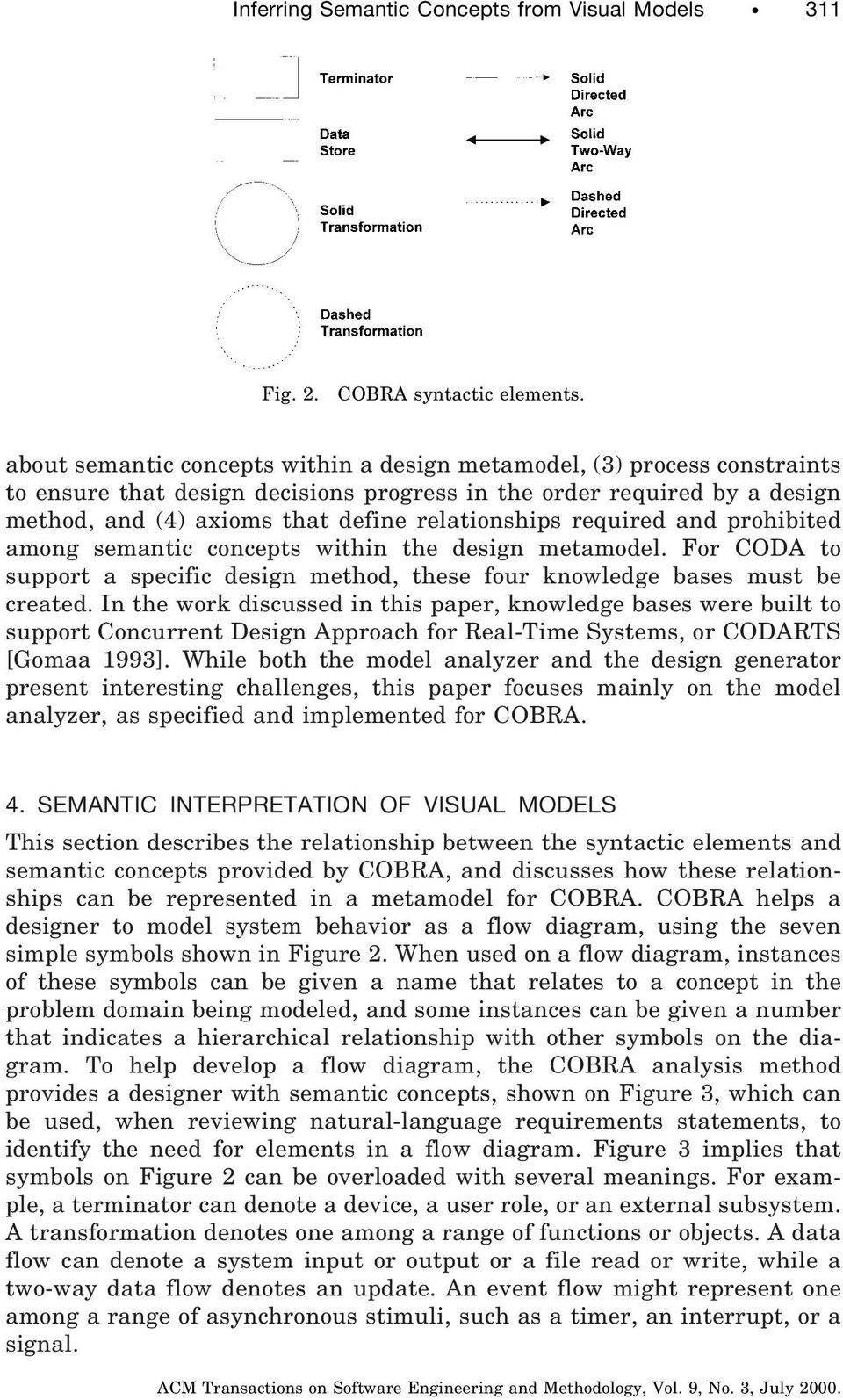 required and prohibited among semantic concepts within the design metamodel. For CODA to support a specific design method, these four knowledge bases must be created.