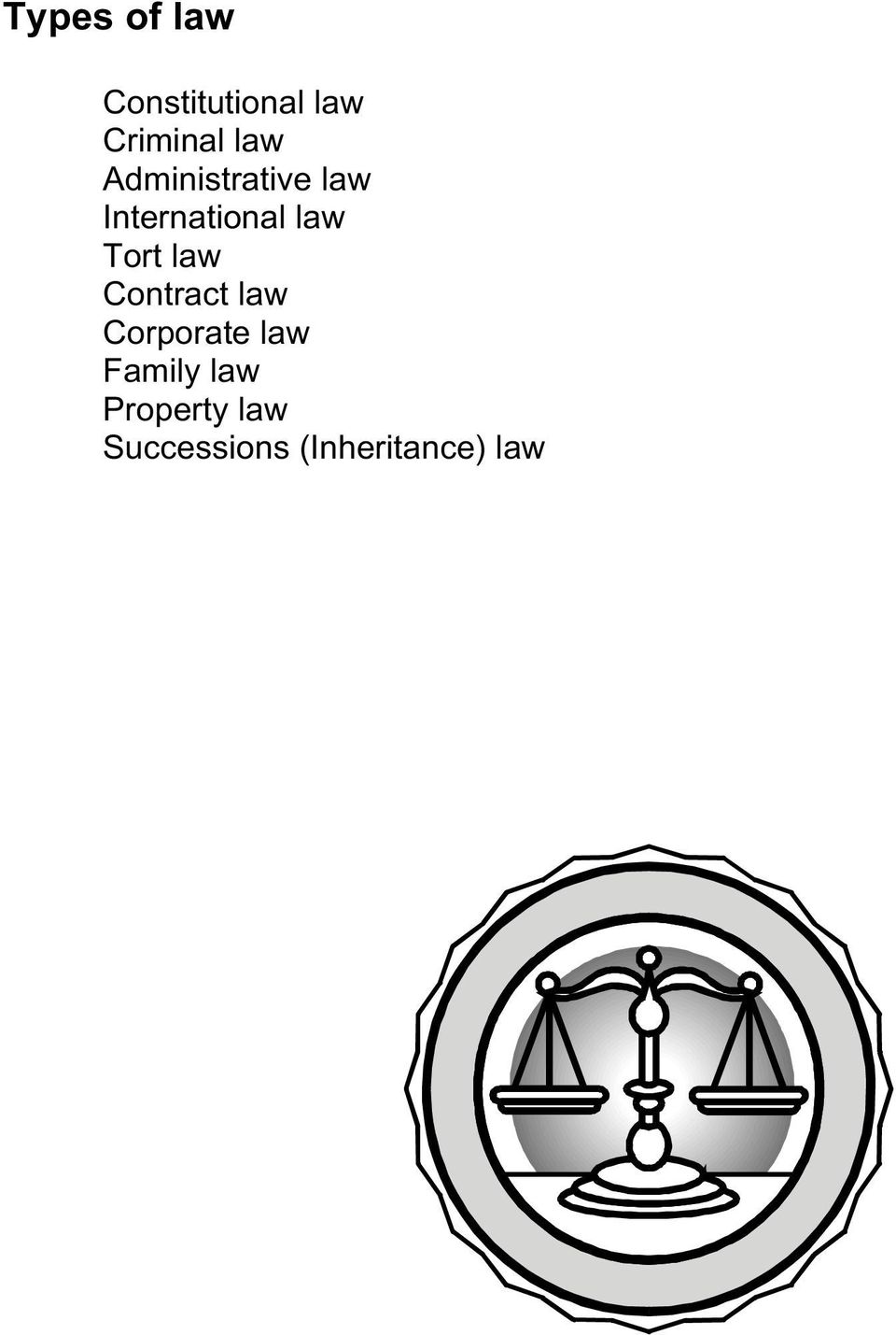 Tort law Contract law Corporate law Family