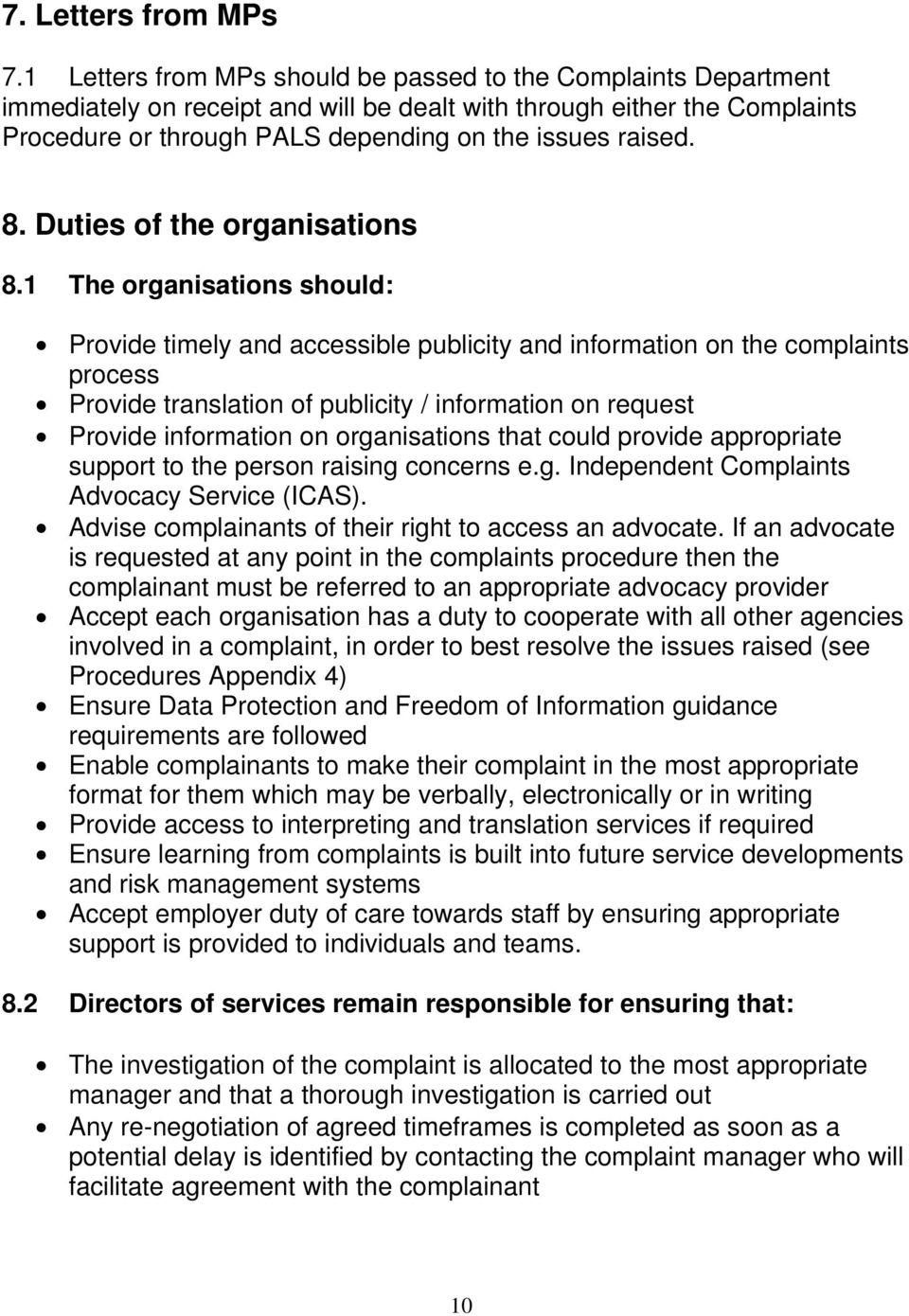 8. Duties of the organisations 8.