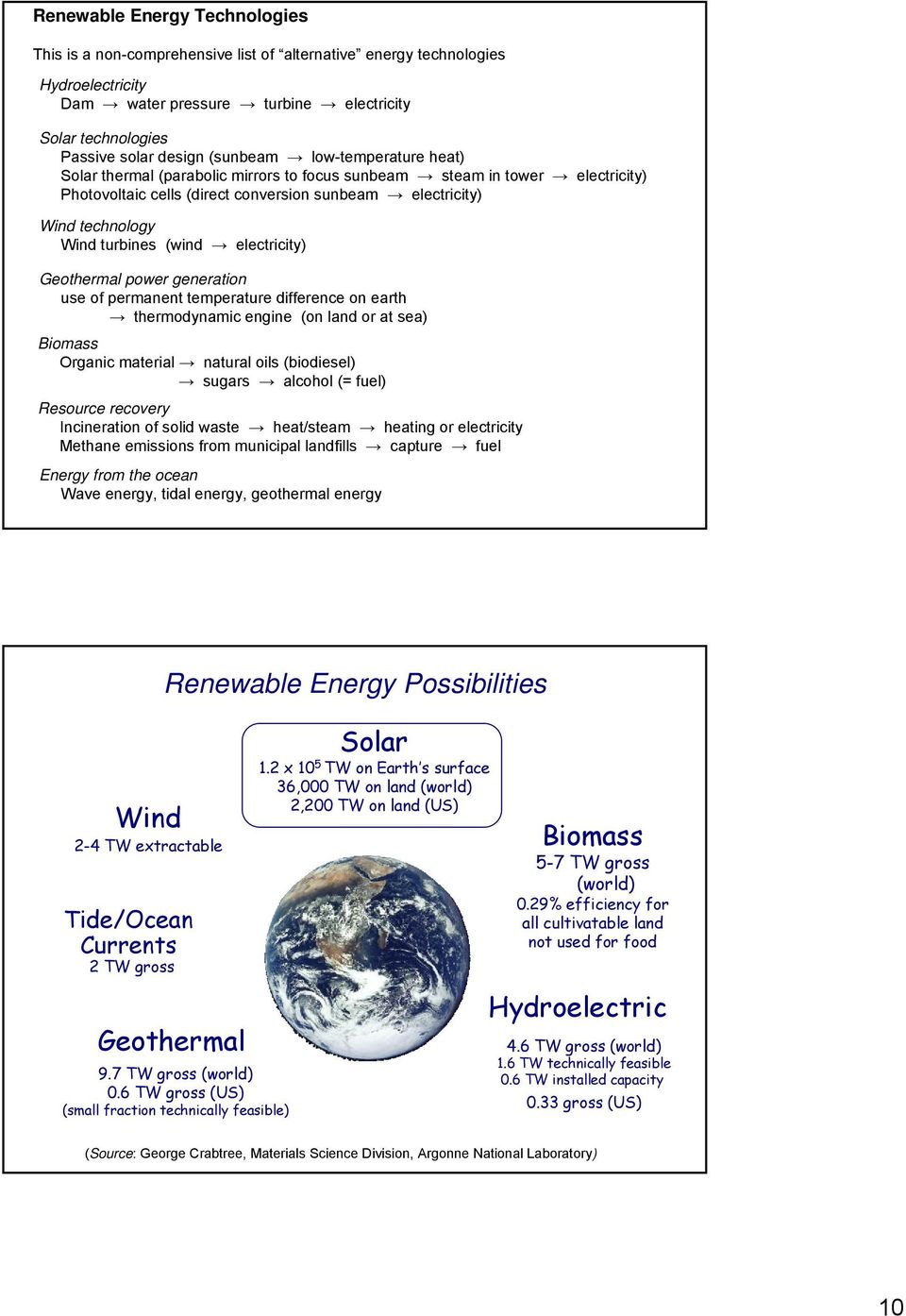 (wind electricity) Geothermal power generation use of permanent temperature difference on earth thermodynamic engine (on land or at sea) Biomass Organic material natural oils (biodiesel) sugars