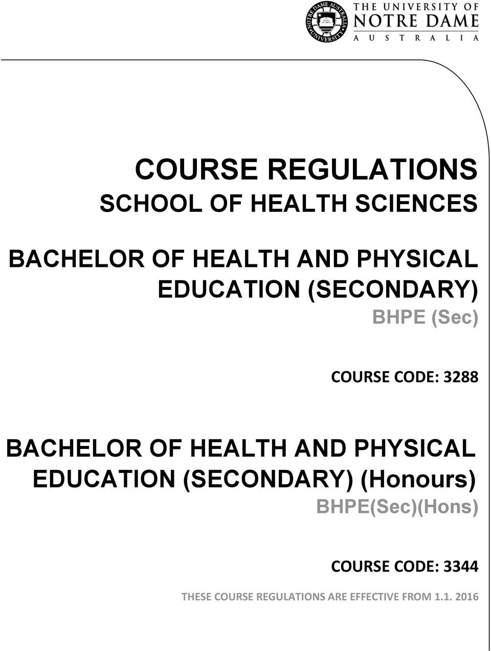 OF HEALTH AND PHYSICAL EDUCATION (SECONDARY) (Honours)