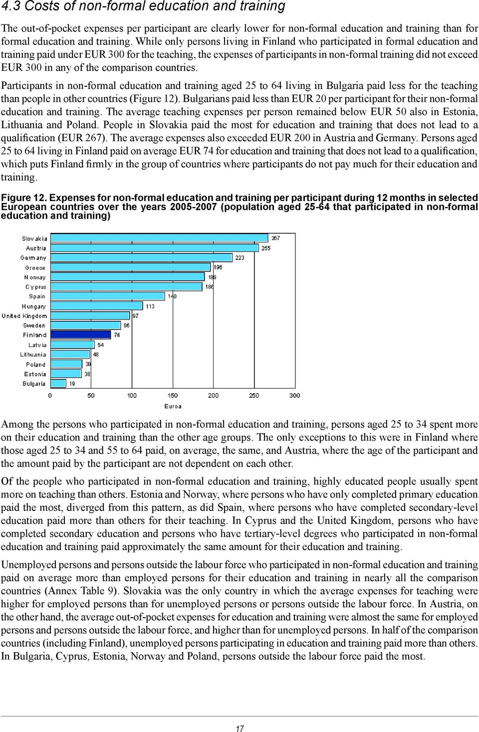 in any of the comparison countries. Participants in non-formal education and training aged 25 to 64 living in Bulgaria paid less for the teaching than people in other countries (Figure 12).