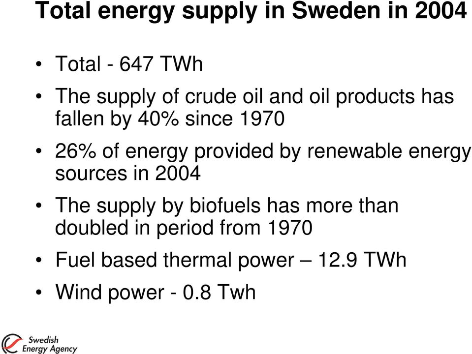 renewable energy sources in 2004 The supply by biofuels has more than