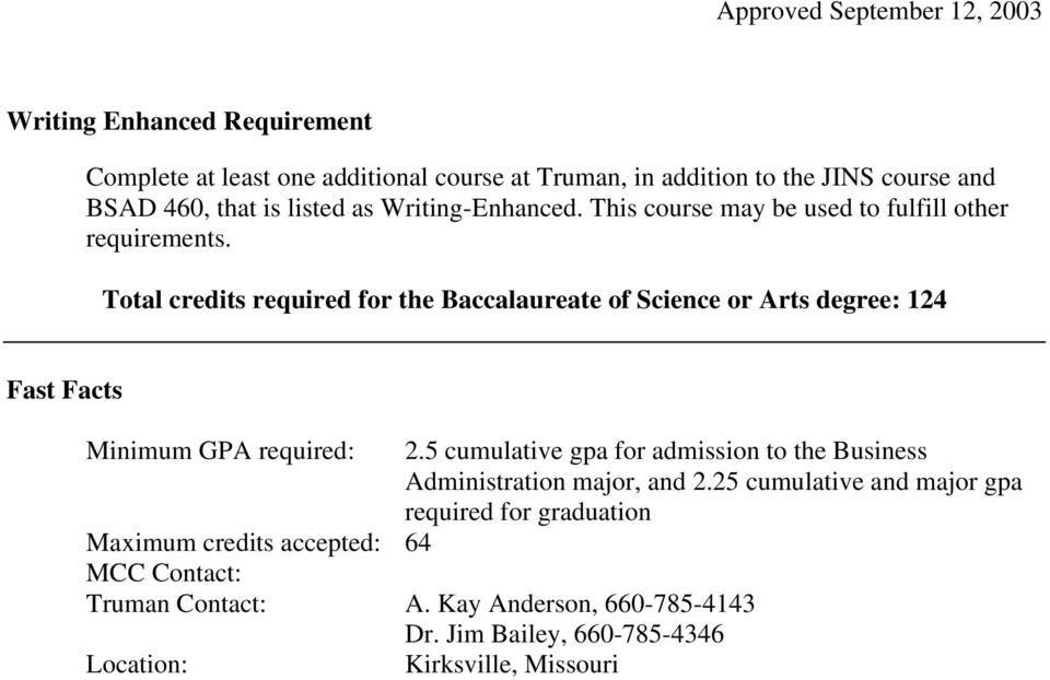 Total credits required for the Baccalaureate of Science or Arts degree: 124 Fast Facts Minimum GPA required: 2.