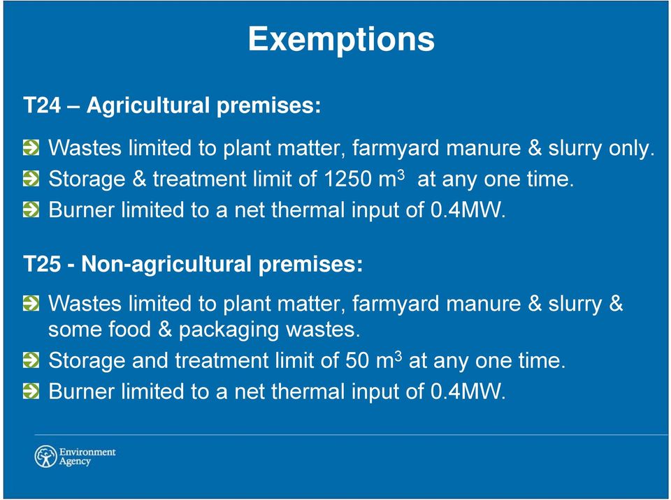 T25 - Non-agricultural premises: Wastes limited to plant matter, farmyard manure & slurry & some food &