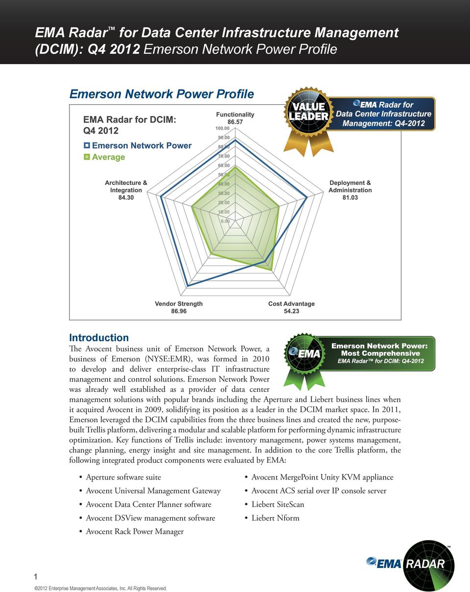 Emerson Network Power was already well established as a provider of data center management solutions with popular brands including the Aperture and Liebert business lines when it acquired Avocent in