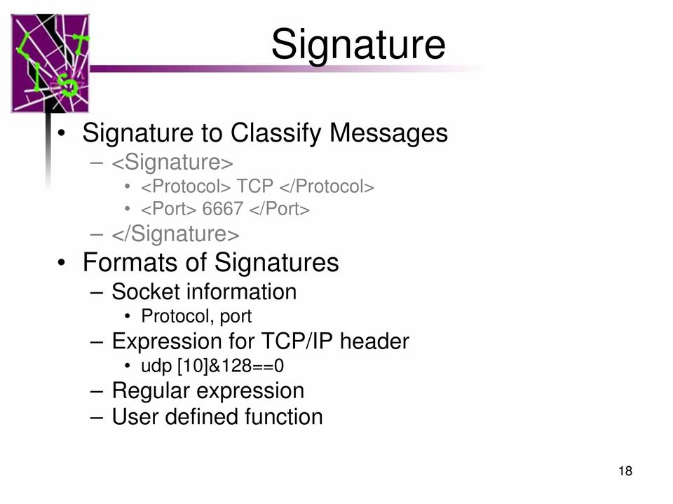 Signatures Socket information Protocol, port Expression for