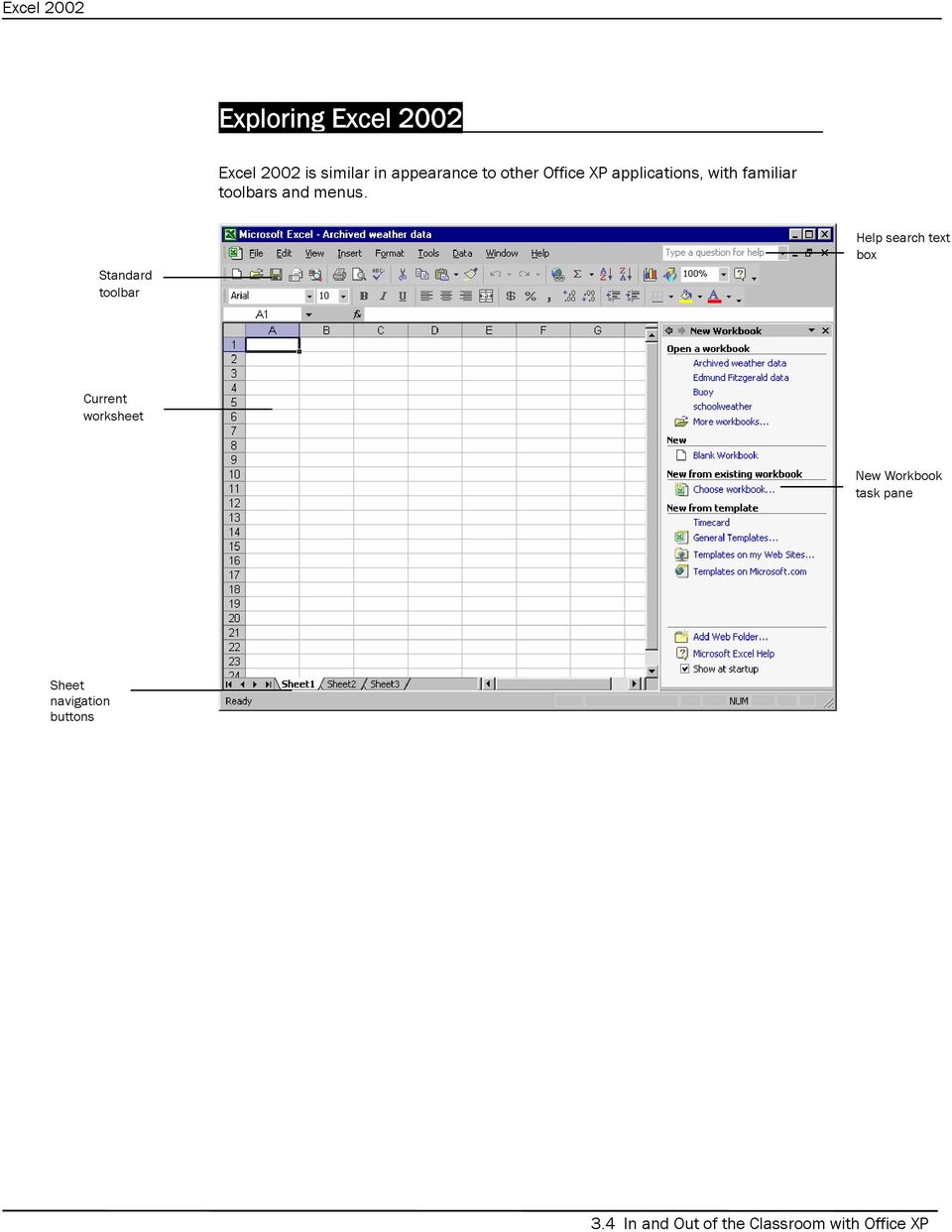 Standard toolbar Help search text box Current worksheet New Workbook