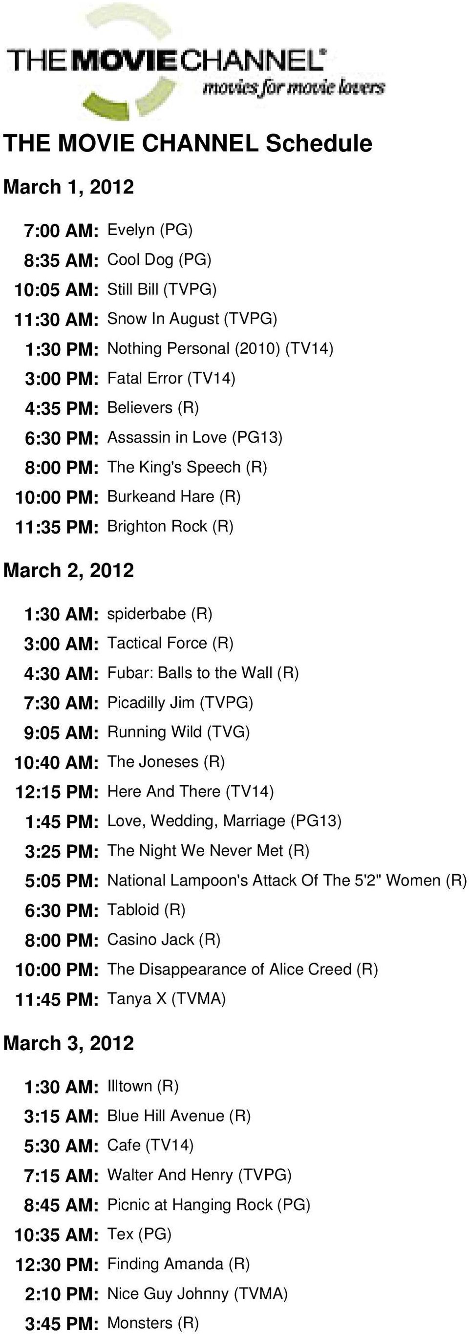 the movie channel schedule - pdf