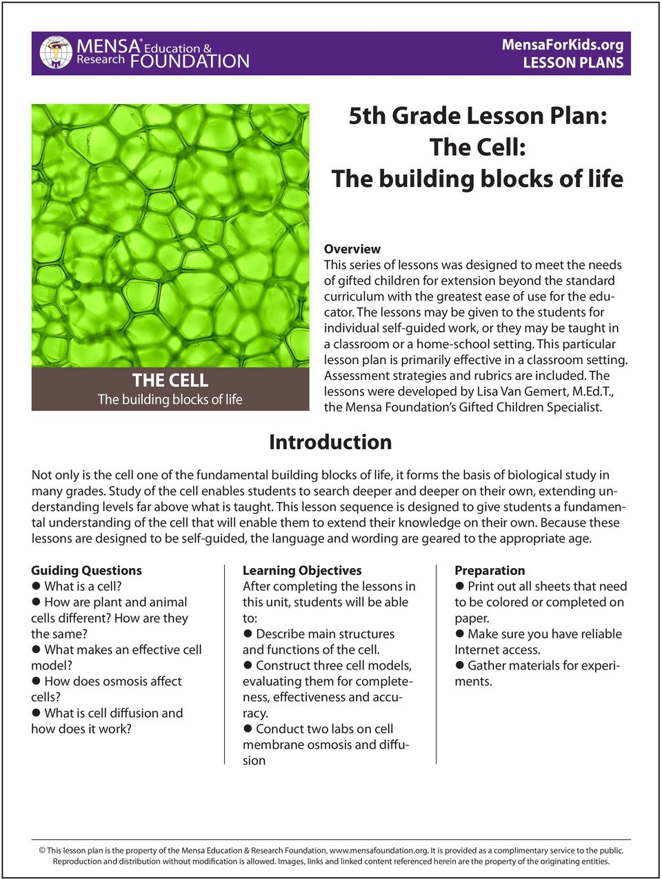 5th Grade Lesson Plan: The Cell: The building blocks of life - PDF Free  Download