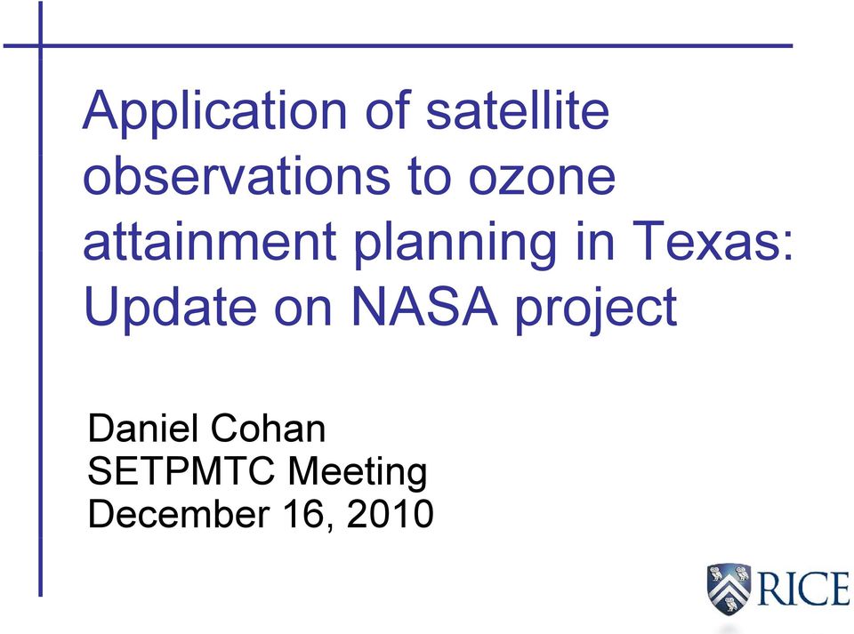 planning in Texas: Update on NASA