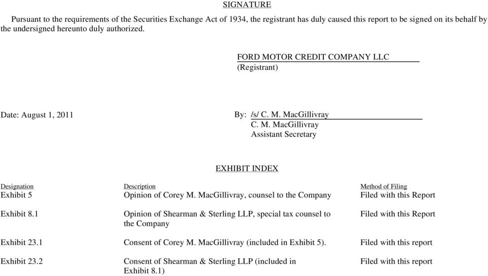 MacGillivray, counsel to the Company Filed with this Report Exhibit 8.1 Opinion of Shearman & Sterling LLP, special tax counsel to the Company Filed with this Report Exhibit 23.
