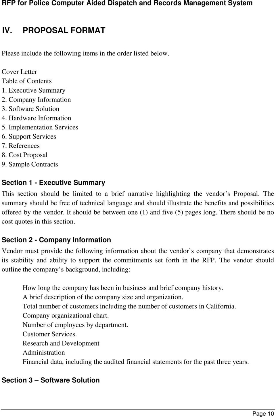 Sample Contracts Section 1 - Executive Summary This section should be limited to a brief narrative highlighting the vendor s Proposal.