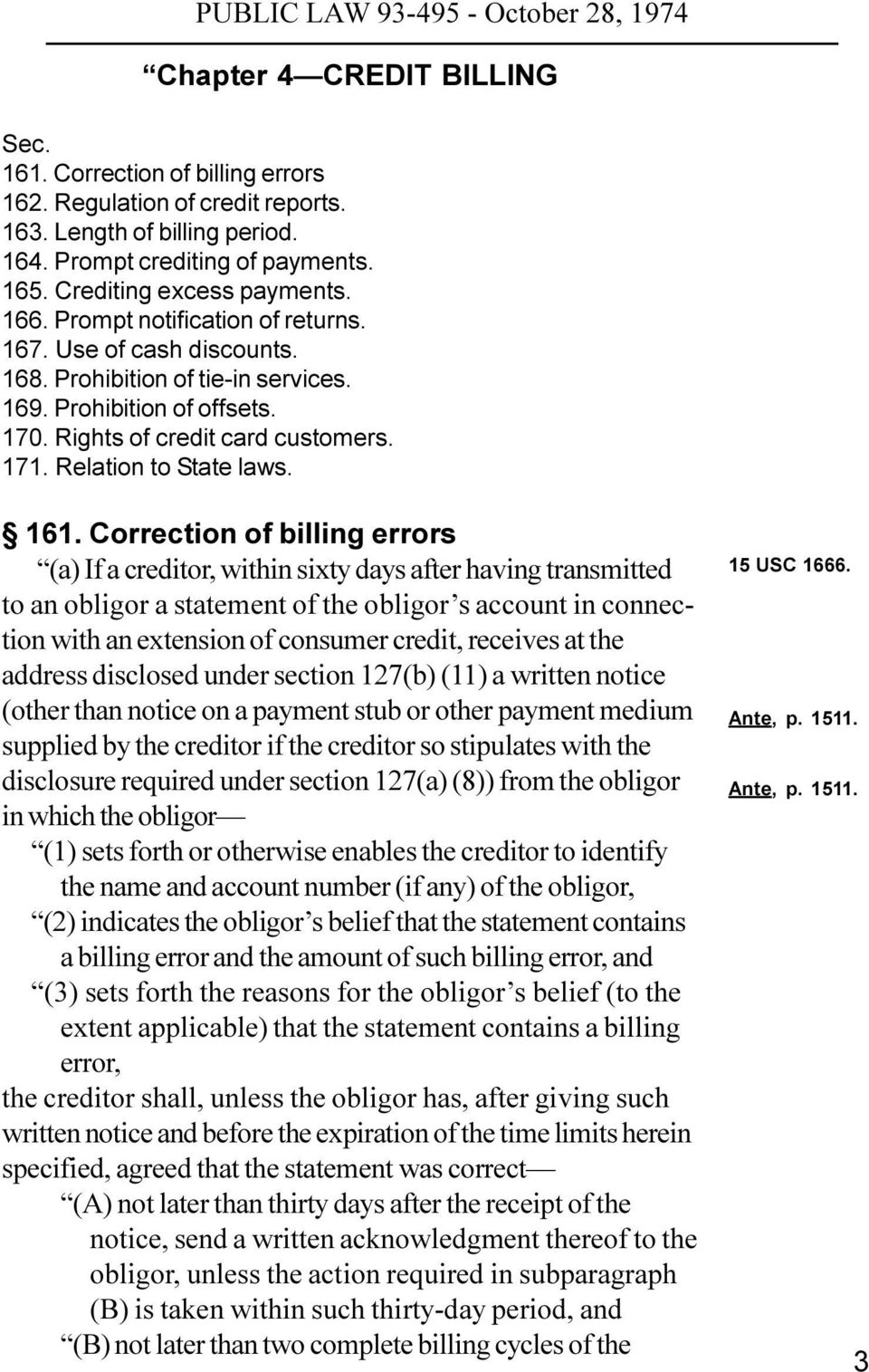 161. Correction of billing errors (a) If a creditor, within sixty days after having transmitted to an obligor a statement of the obligor s account in connection with an extension of consumer credit,