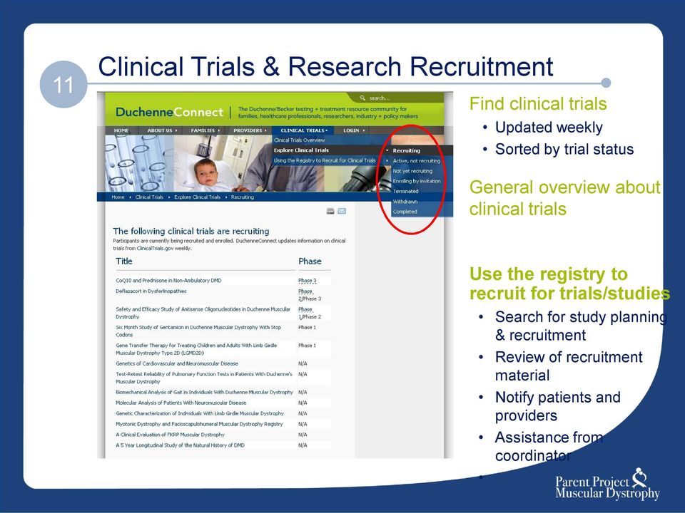 to recruit for trials/studies Search for study planning & recruitment Review