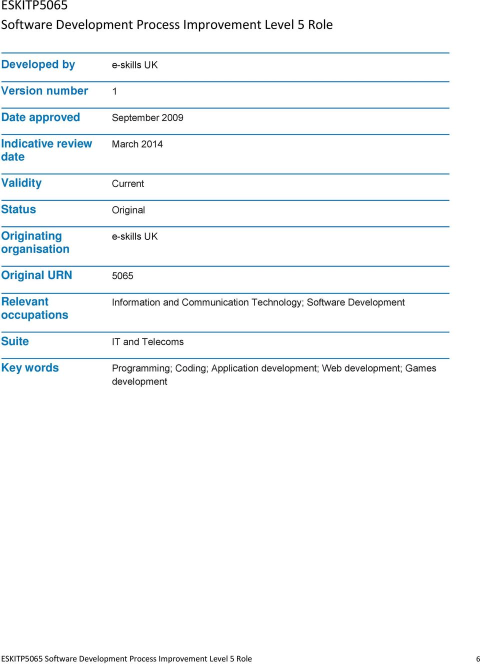 Relevant occupations Suite Key words Information and Communication Technology; Software Development