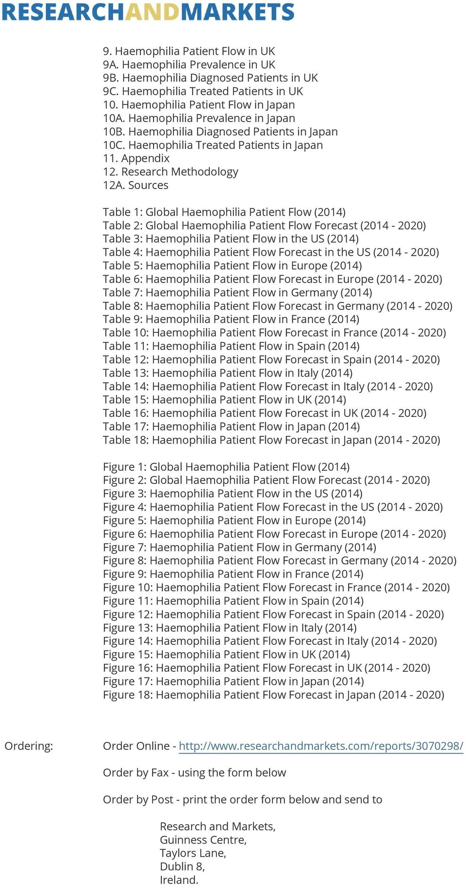 Sources Table 1: Global Haemophilia Patient Flow (2014) Table 2: Global Haemophilia Patient Flow Forecast (2014-2020) Table 3: Haemophilia Patient Flow in the US (2014) Table 4: Haemophilia Patient