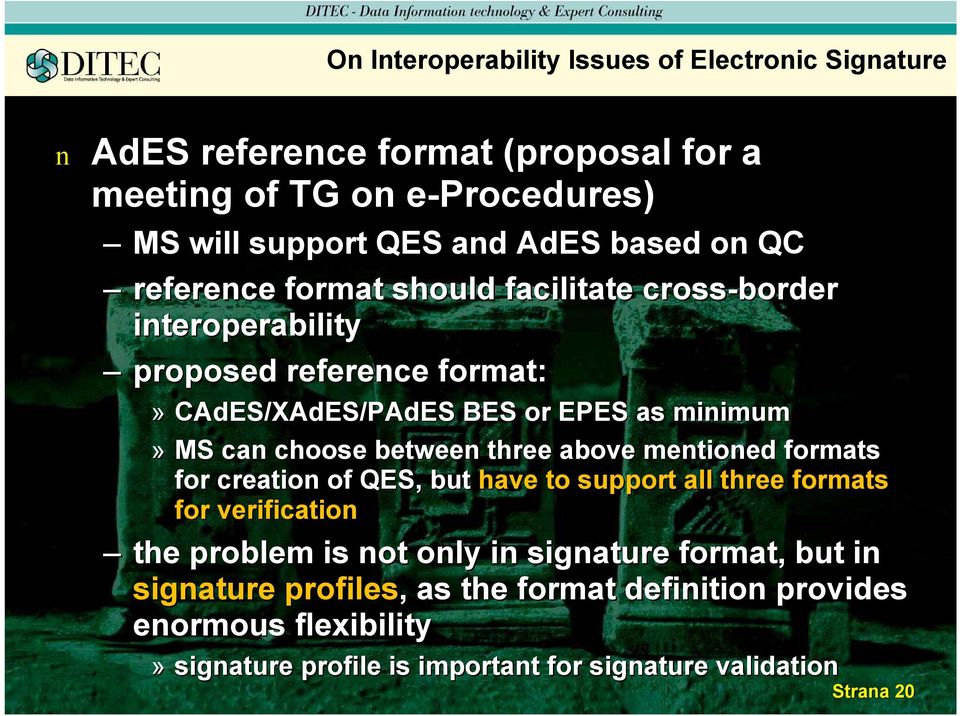 ca choose betwee three above metioed formats for creatio of QES, but have to support all three formats for verificatio the problem is ot oly i