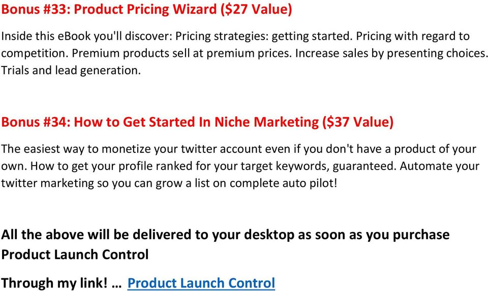 Bonus #34: How to Get Started In Niche Marketing ($37 Value) The easiest way to monetize your twitter account even if you don't have a product of your own.