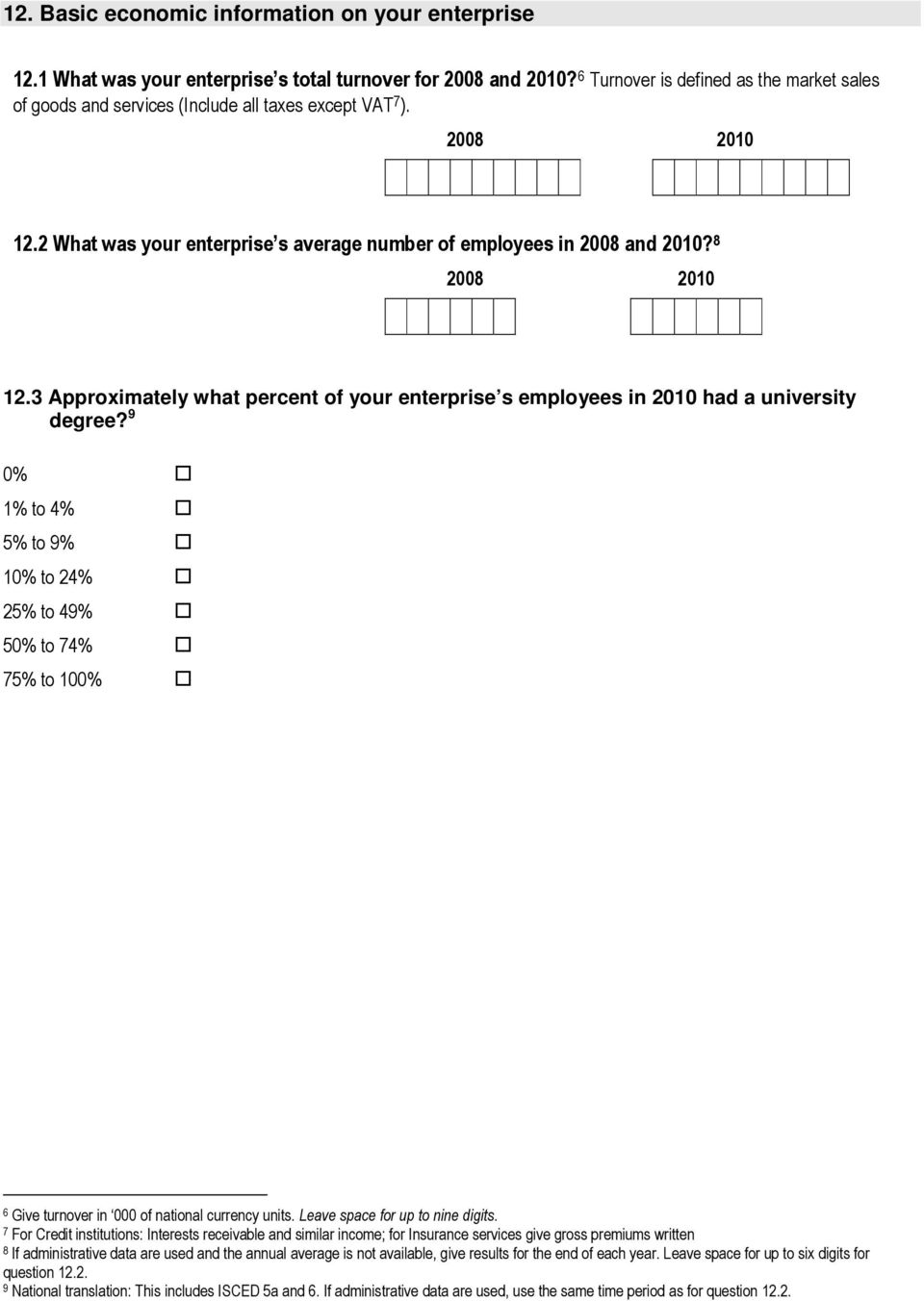 8 2008 2010 12.3 Approximately what percent of your enterprise s employees in 2010 had a university degree?