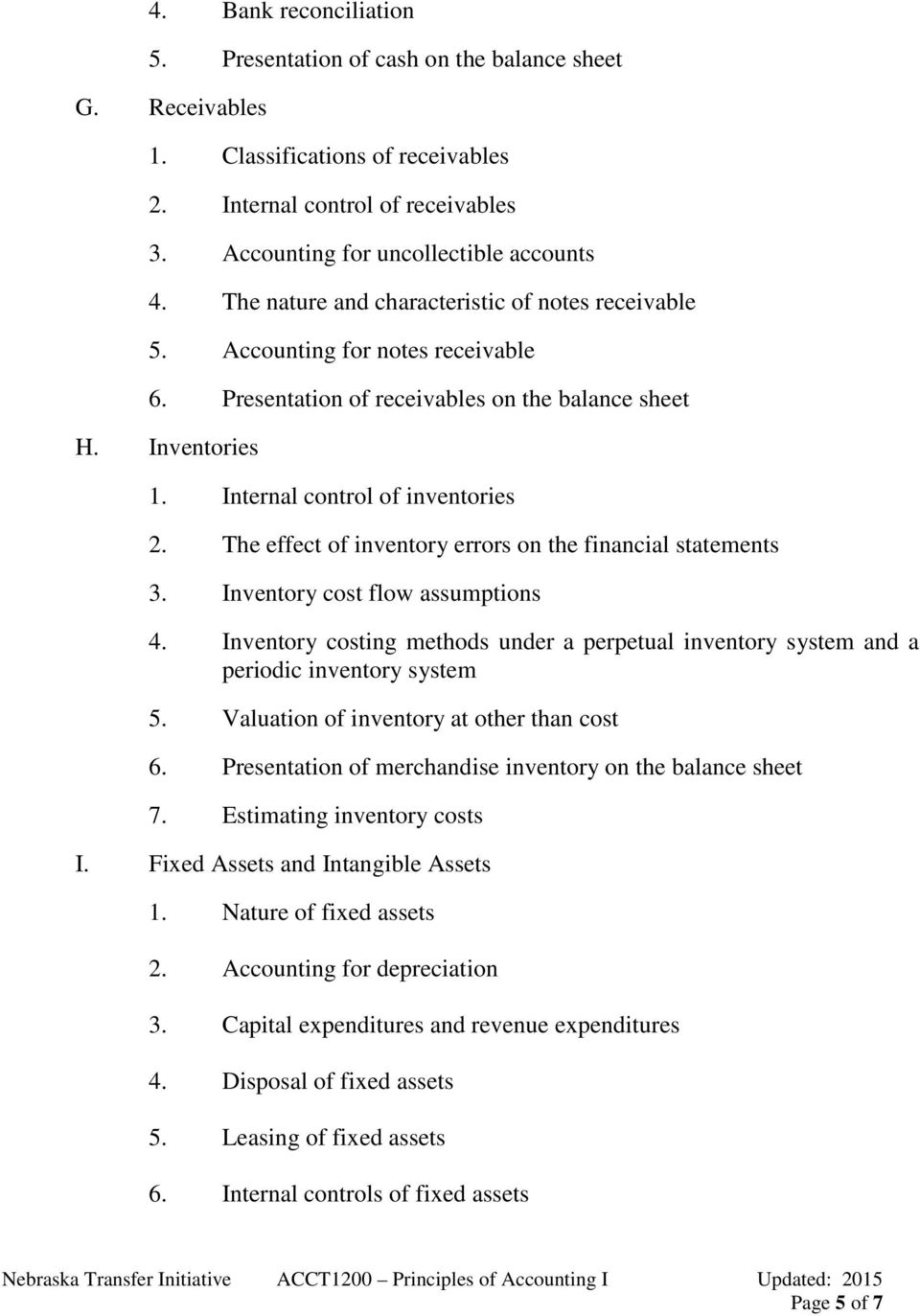 The effect of inventory errors on the financial statements 3. Inventory cost flow assumptions 4. Inventory costing methods under a perpetual inventory system and a periodic inventory system 5.