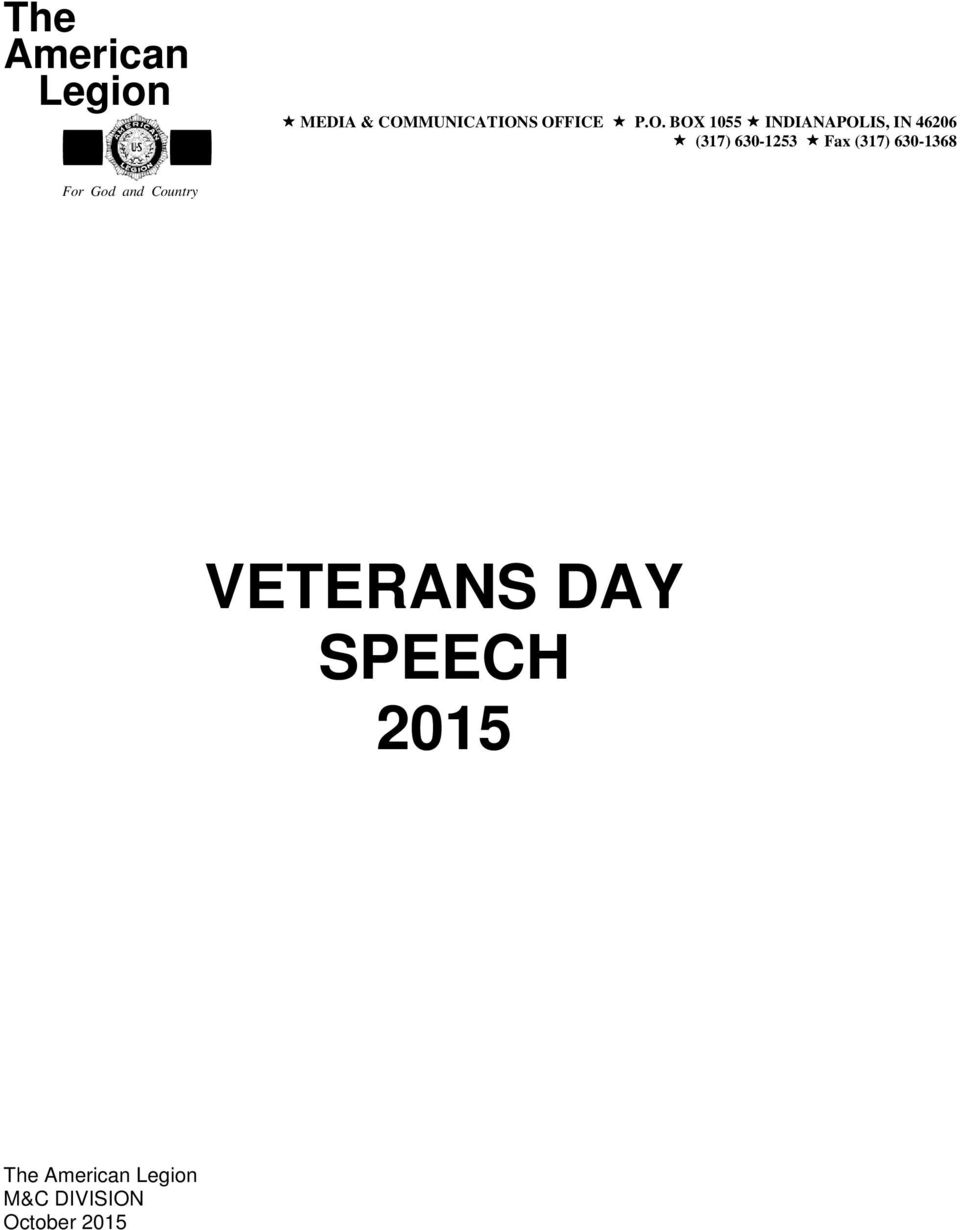 Fax (317) 630-1368 For God and Country VETERANS DAY