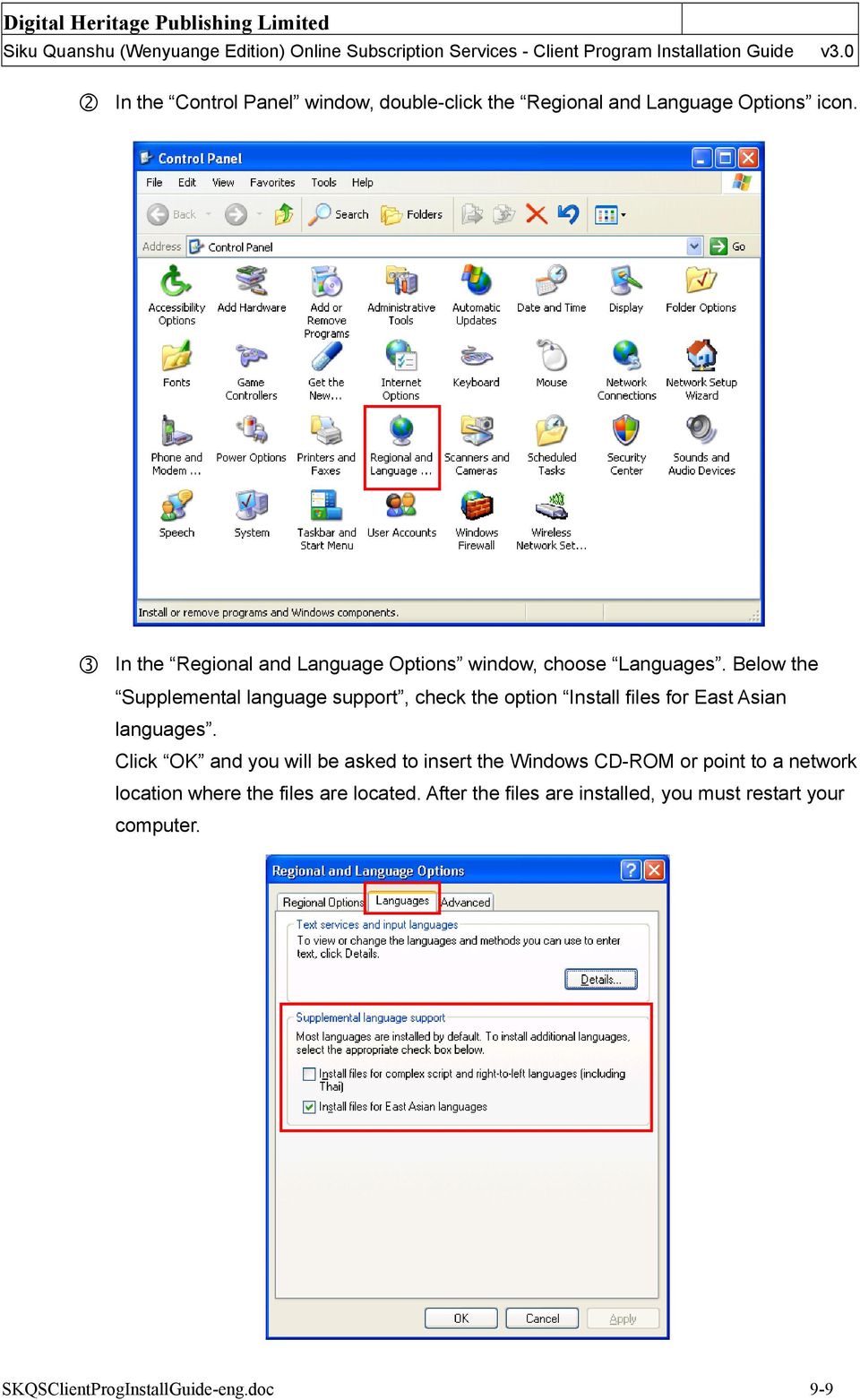 Below the Supplemental language support, check the option Install files for East Asian languages.