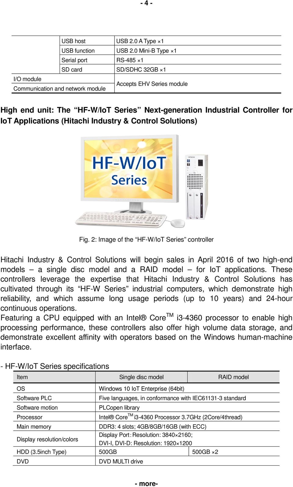 Controller for IoT Applications (Hitachi Industry & Control Solutions) Fig.