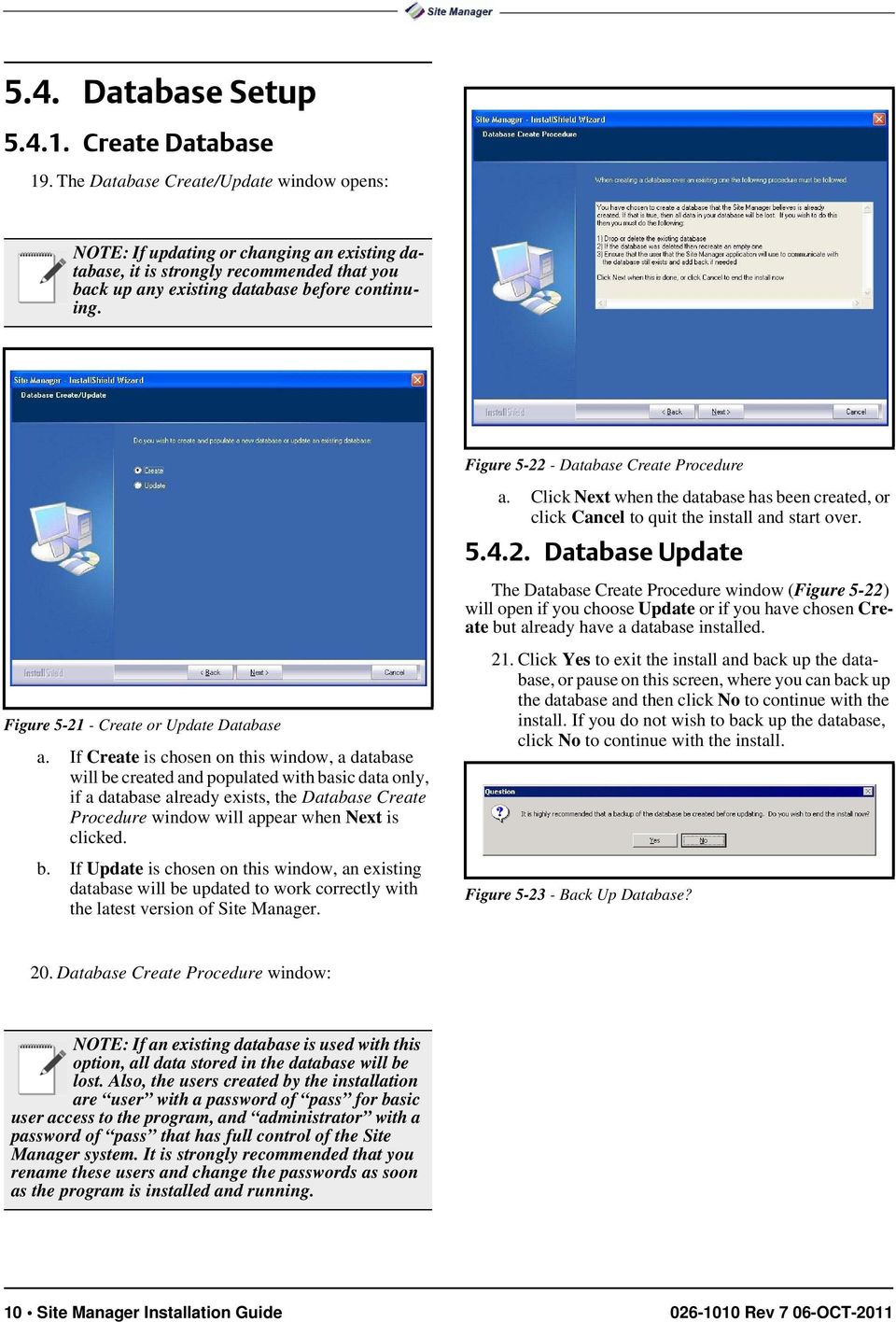 Figure 5-21 - Create or Update Database a.