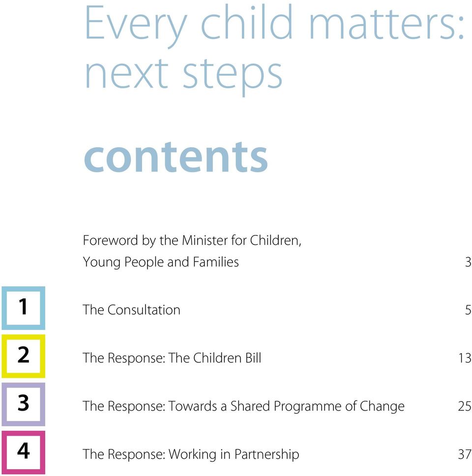 Consultation 5 The Response: The Children Bill 13 The Response: