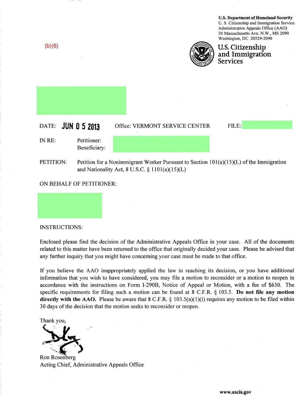 Immigration and Nationality Act, 8 U.S.C. IIOl(a)(lS)(L) ON BEHALF OF PETITIONER: INSTRUCTIONS: Enclosed please find the decision of the Administrative Appeals Office in your case.