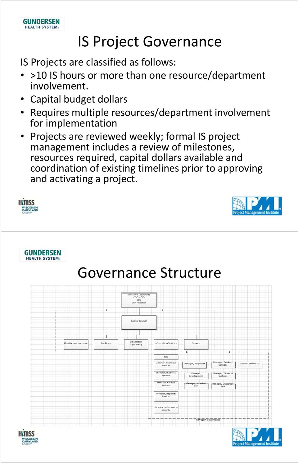 Capital budget dollars Requires multiple resources/department involvement for implementation Projects are reviewed