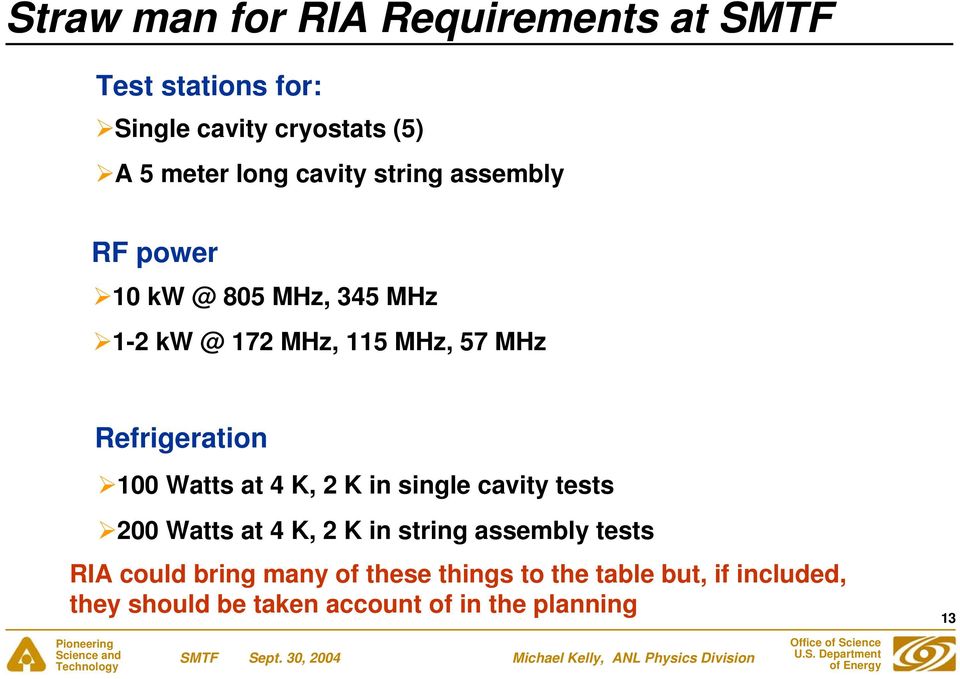 Refrigeration 100 Watts at 4 K, 2 K in single cavity tests 200 Watts at 4 K, 2 K in string assembly