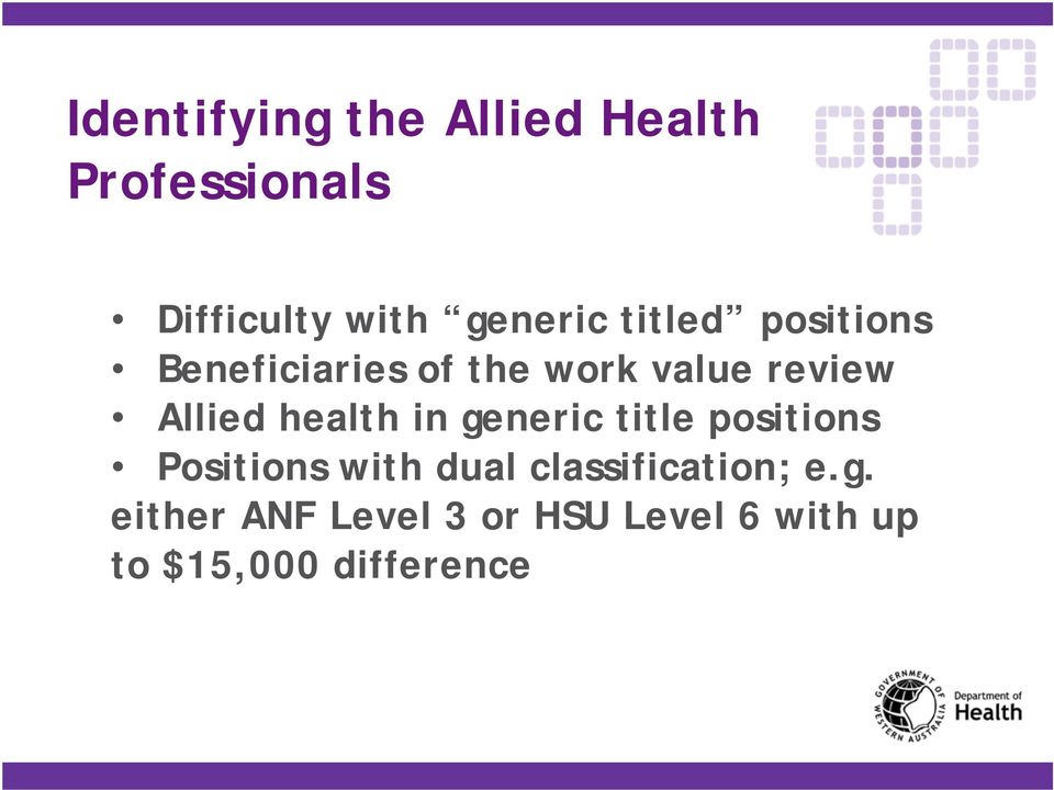 health in generic title positions Positions with dual