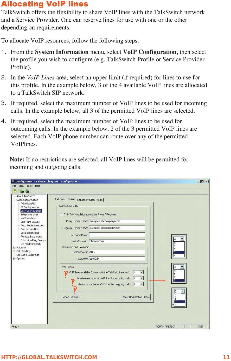 From the System Information menu, select VoIP Configuration, then select the profile you wish to configure (e.g. TalkSwitch Profile or Service Provider Profile). 2.