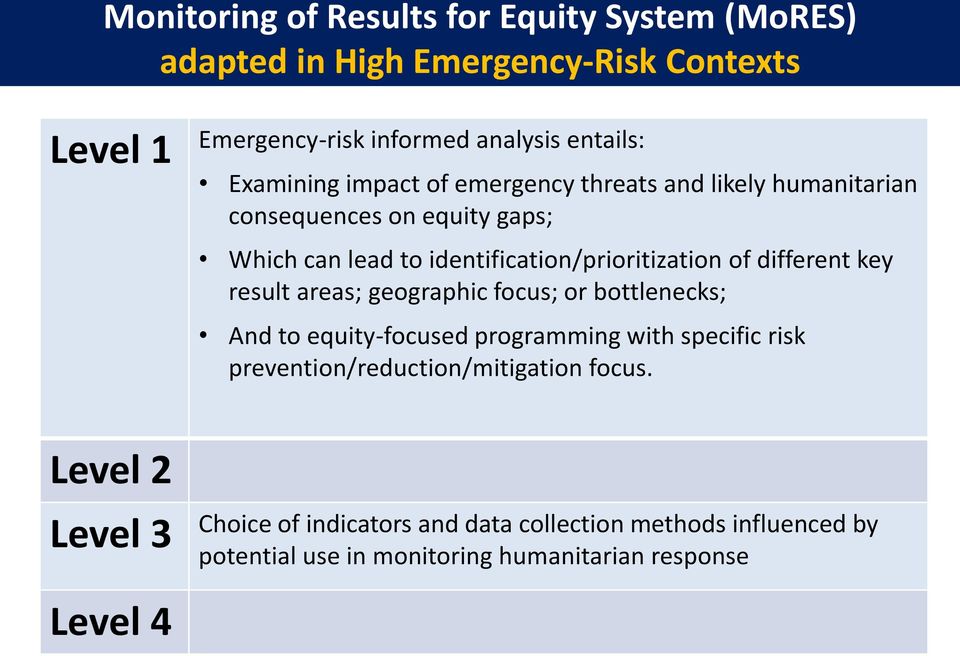 different key result areas; geographic focus; or bottlenecks; And to equity-focused programming with specific risk