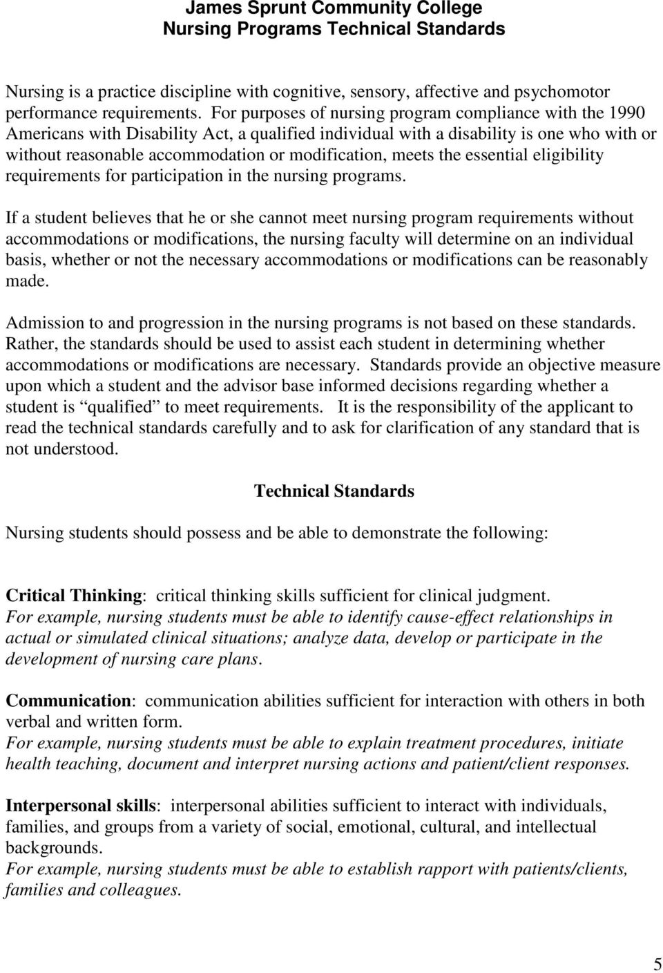 meets the essential eligibility requirements for participation in the nursing programs.