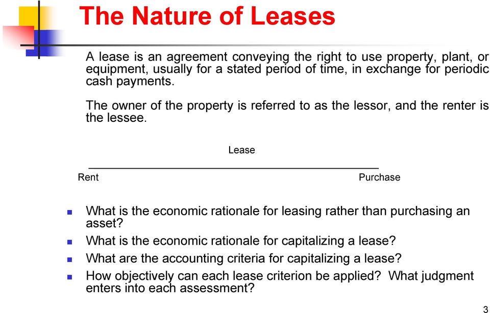 Lease Rent Purchase What is the economic rationale for leasing rather than purchasing an asset?