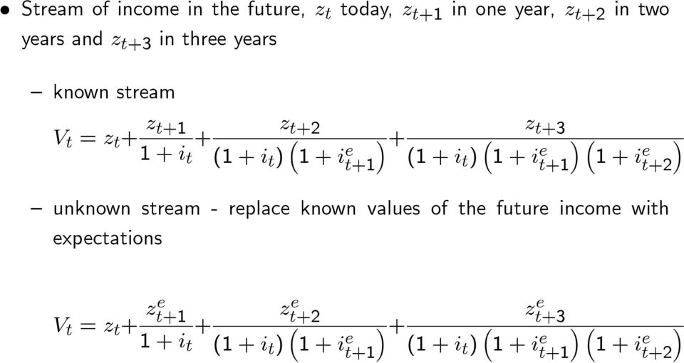 ) t+1 1 + i e t+2 unknown stream - replace known values of the future income with expectations z e t+2 z